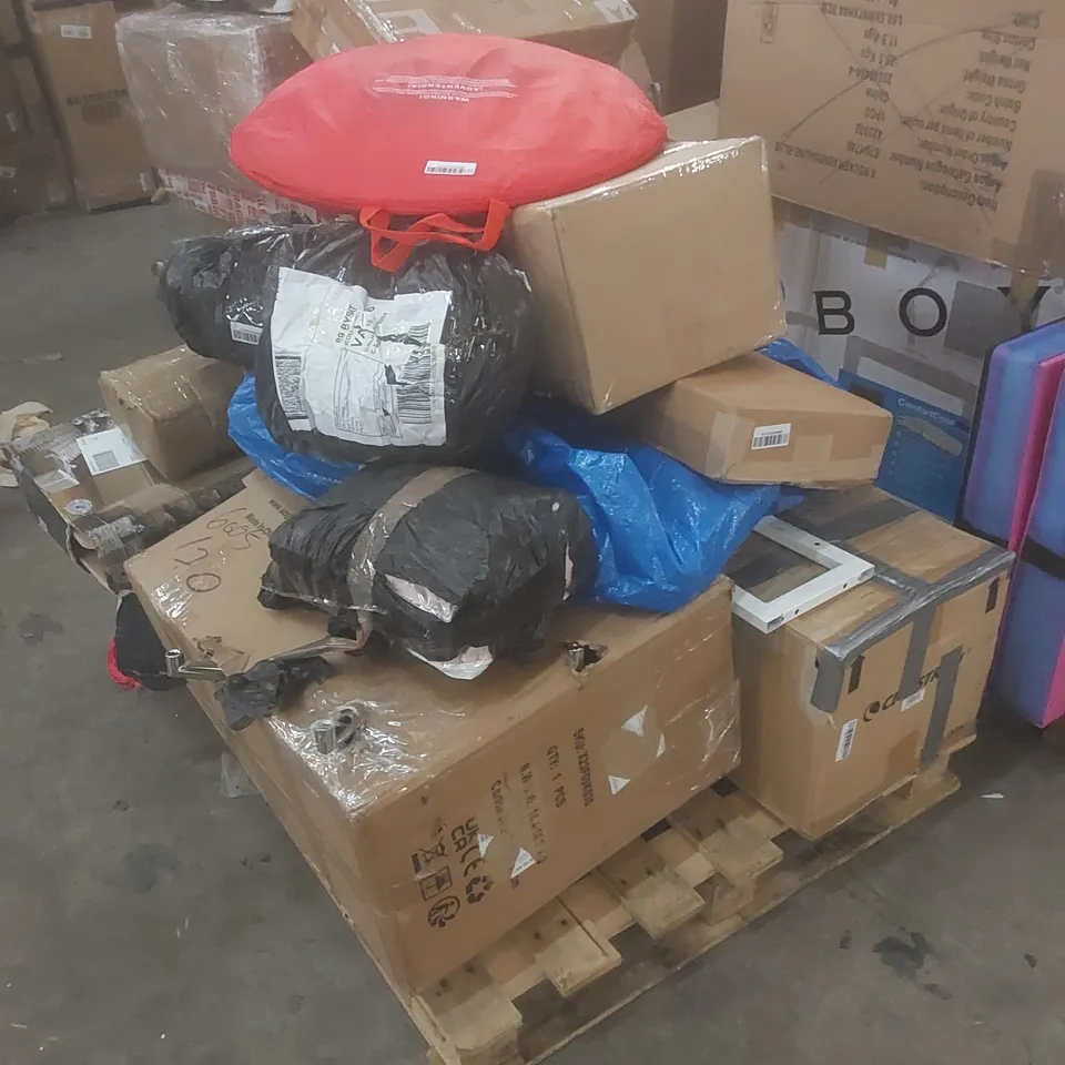 PALLET OF ASSORTED HOUSEHOLD GOODS AND INCOMPLETE FURNITURE PARTS 