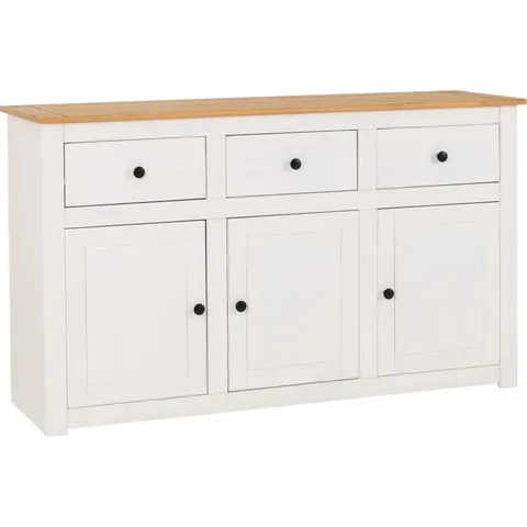 BOXED AMARY 3 DOOR 3 DRAWER SIDEBOARD - WHITE/NATURAL WAX (1 BOX)
