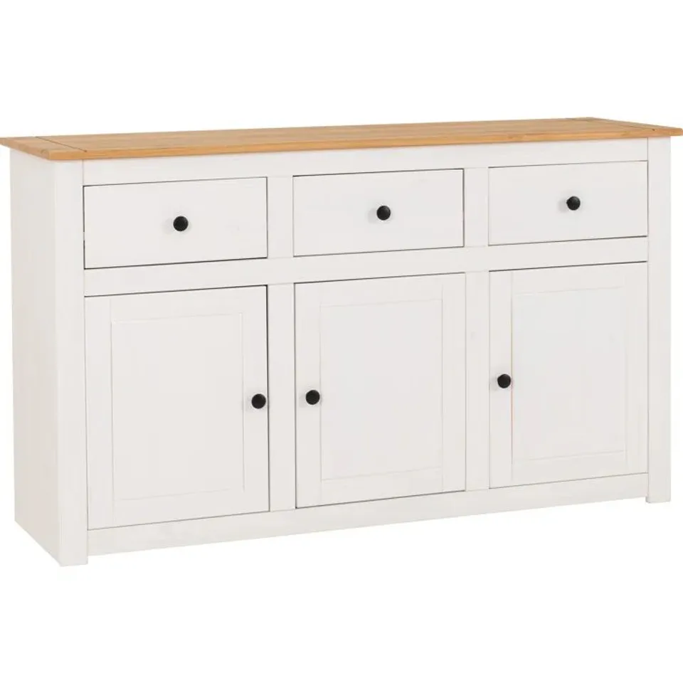 BOXED AMARY 3 DOOR 3 DRAWER SIDEBOARD - WHITE/NATURAL WAX (1 BOX)