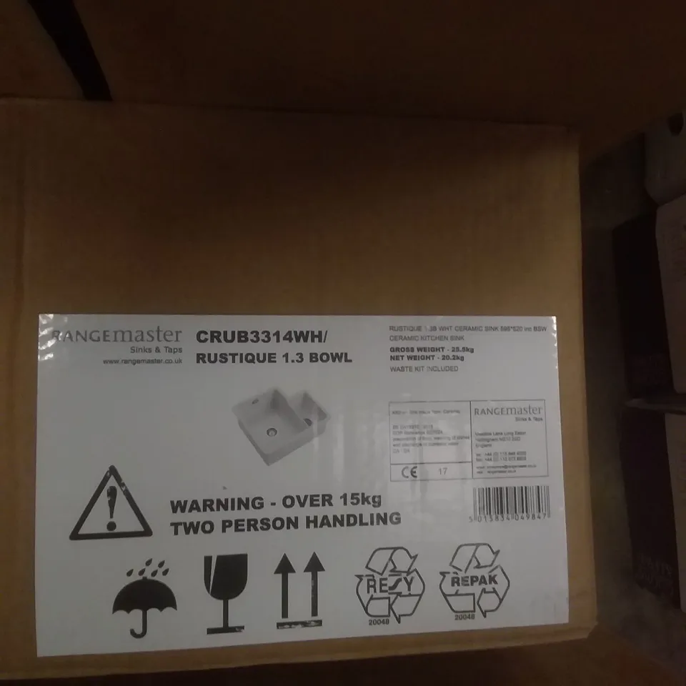 BOXED RANGEMASTER RUSTIQUE 2 BOWL SINK - WHITE