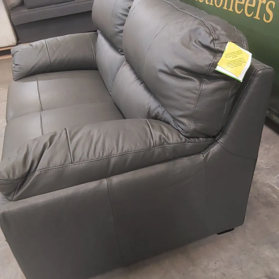 DESIGNER AMBROSE LEATHER 2 SEATER SOFA - ELEPHANT GREY