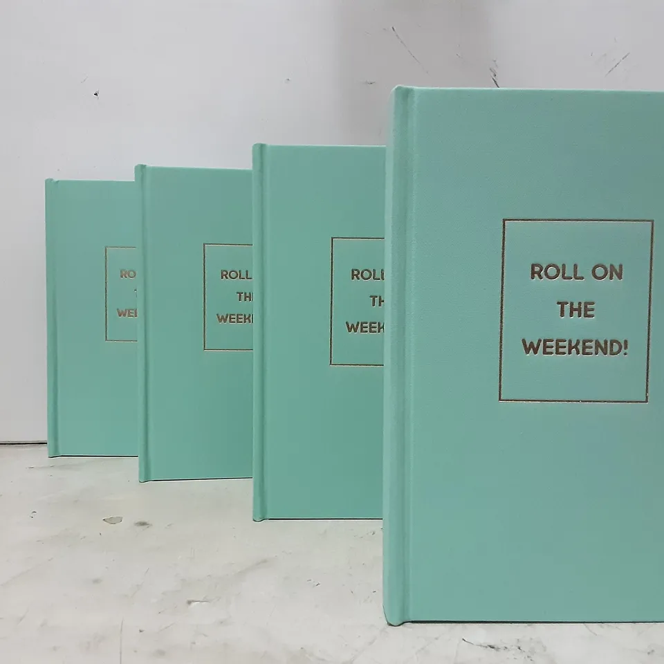 BRAND NEW BOXED A5 'ROLL ON THE WEEKEND ' NOTEBOOKS , PACK OF 8