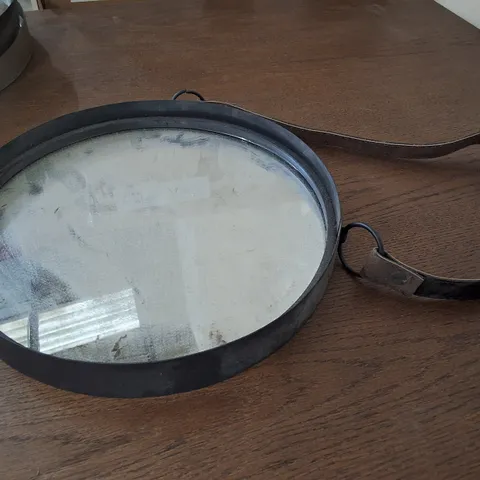MARSTON WALL HANGING MIRROR WITH BLACK FRAME & LEATHER STRAP 30CM