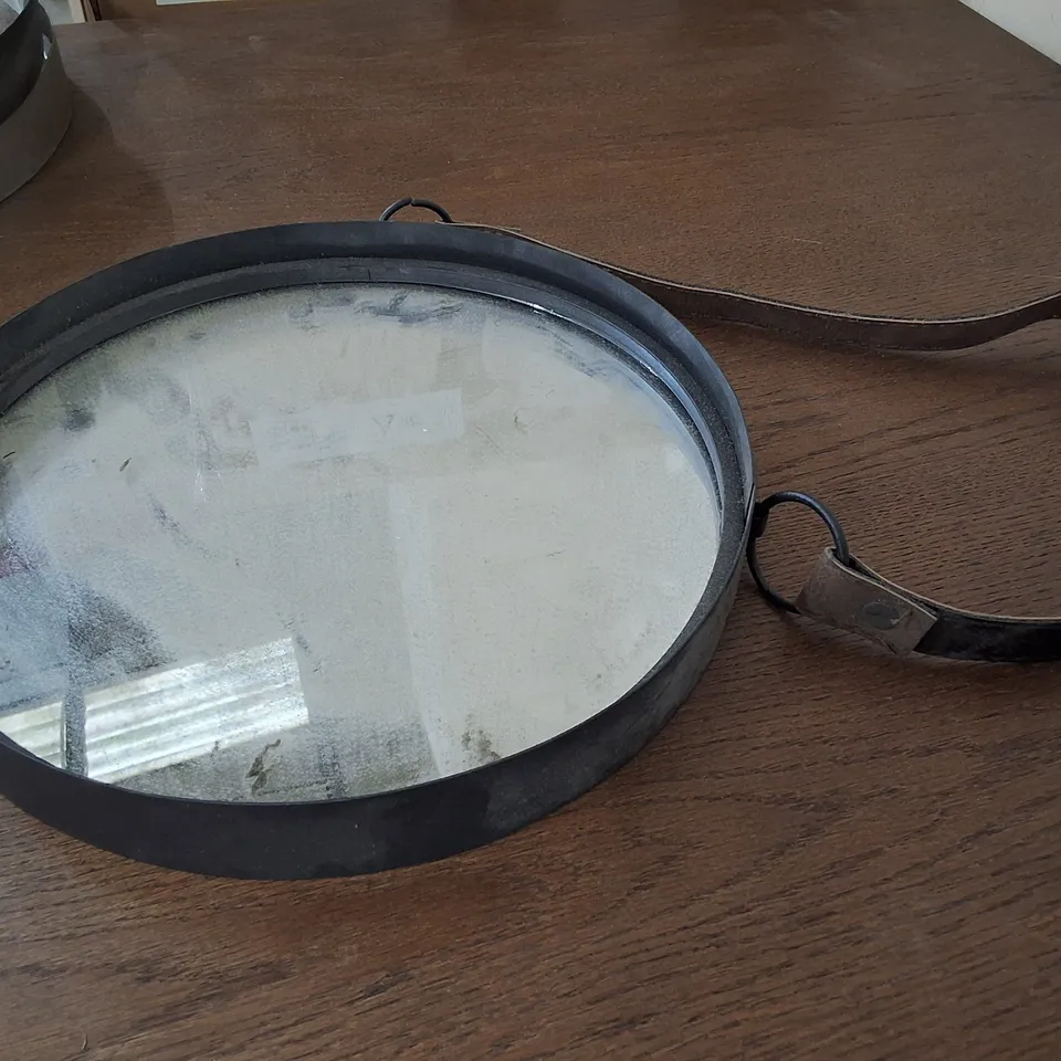 MARSTON WALL HANGING MIRROR WITH BLACK FRAME & LEATHER STRAP 30CM