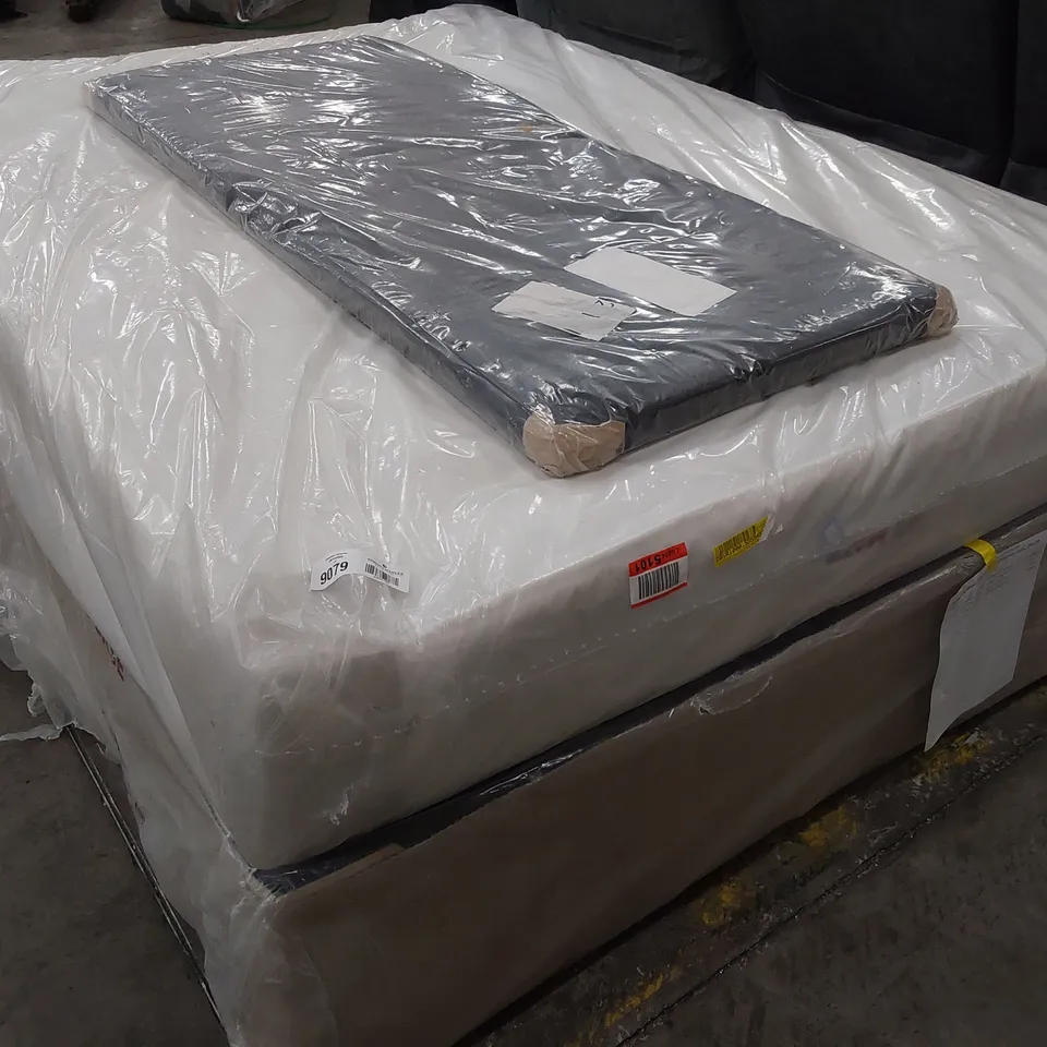 BAGGED KINGSIZE 5' DIVAN BED, COMPRISING, BAGGED CALUMET MATTRESS, BASE & CHARCOAL FABRIC HEADBOARD 