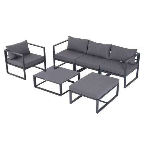 BOXED OUTSUNNY 6 PCS OUTDOOR INDOOR SECTIONAL SOFA SET THICK PADDED CUSHIONS ALUMINIUM FRAME 5 SEATERS 1 COFFEE TABLE FOOTREST GREY (3 BOXES)
