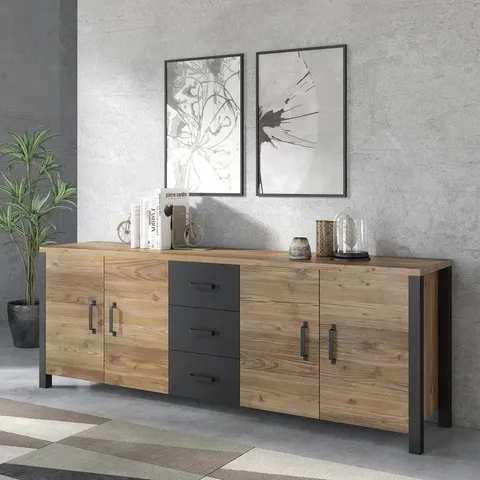 BOXED MONTVALE 220CM WIDE 3 DRAWER SIDEBOARD (2 BOXES)