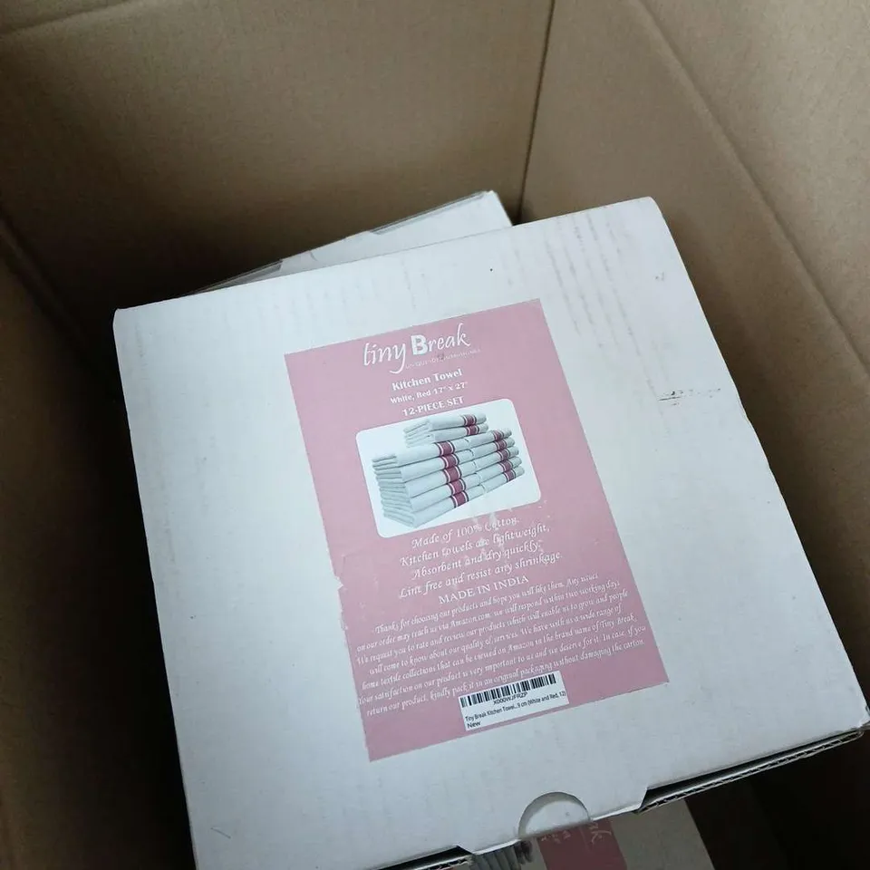 QUANTITY OF 3 TINY BREAK KITCHEN TOWEL SET – 12-PIECE, WHITE WITH RED TRIM