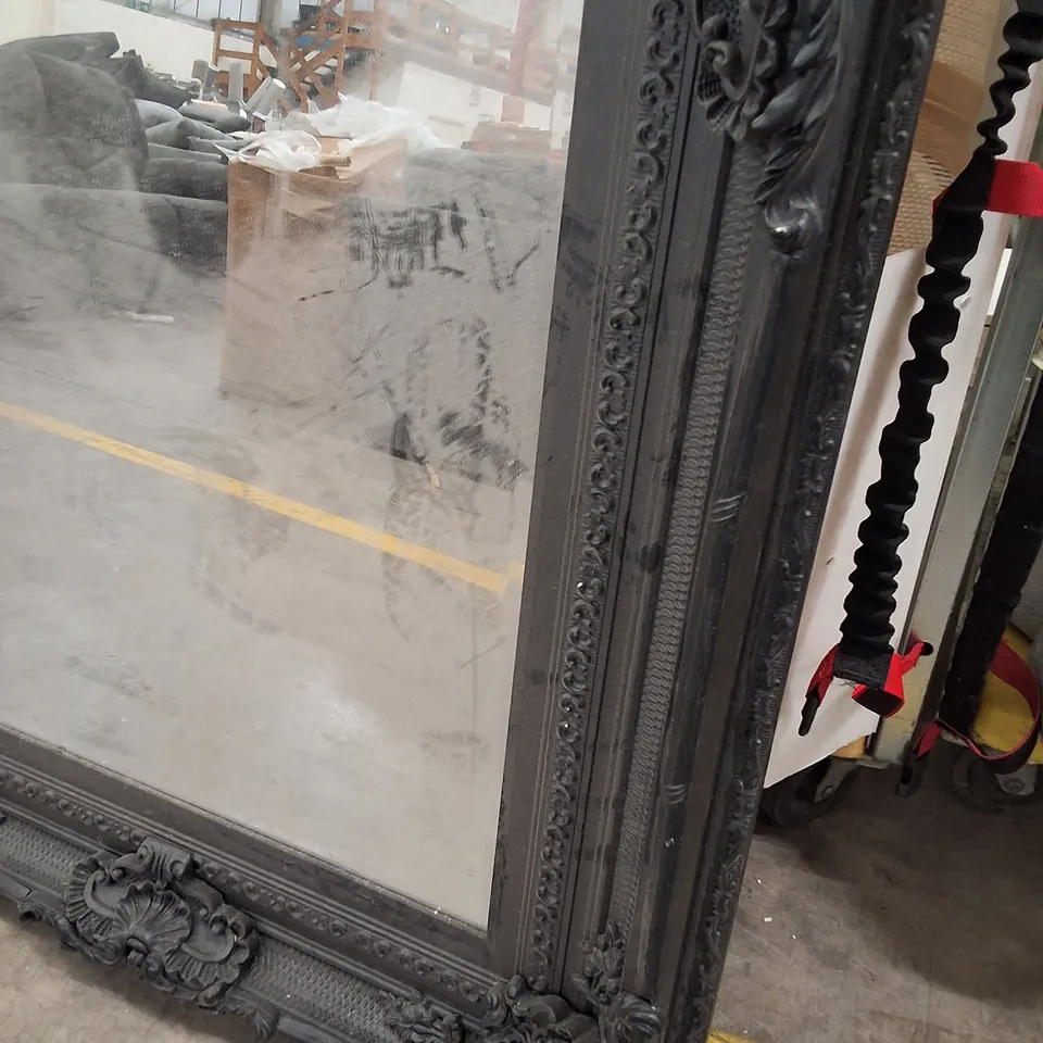LARGE DECORATIVE WOODEN FRAMED MIRROR IN BLACK - FRAME DIMENSIONS 96 X 182CM