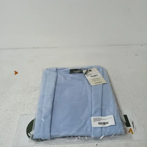 ANAMOR CREPE LAPEL ROUCHED SLEEVE BLAZER WITH GOLD BUTTON DETAIL PALE BLUE SMALL TAGGED