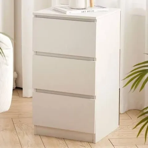 BOXED LIVING AND HOME 3 DRAWER WARM WHITE BEDSIDE TABLE (1 BOX)