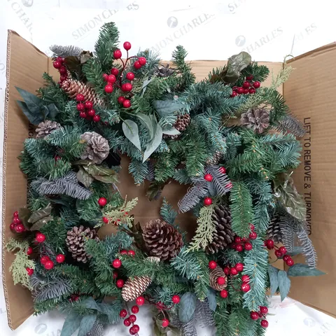 DESIGNER PRE-LIT RED BERRY CHRISTMAS WREATH - 80 CM