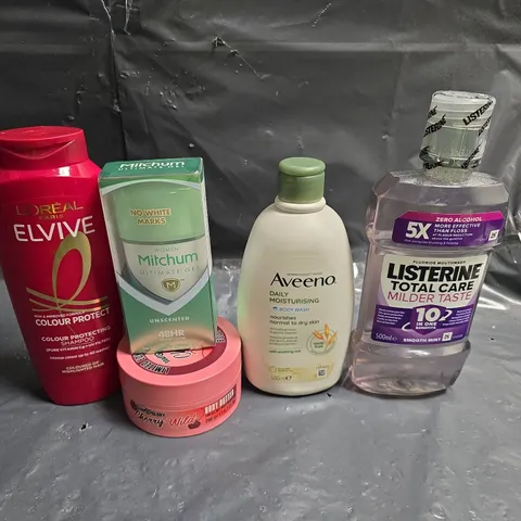 APPROXIMATEY 20 ASSORTED HEALTH AND BEAUTY PRODUCTS TO INCLUDE - LISTERINE MOUTHWASH - SOAP AND GLORY BODY BUTTER AND MITCHUM ULTIMATE GEL