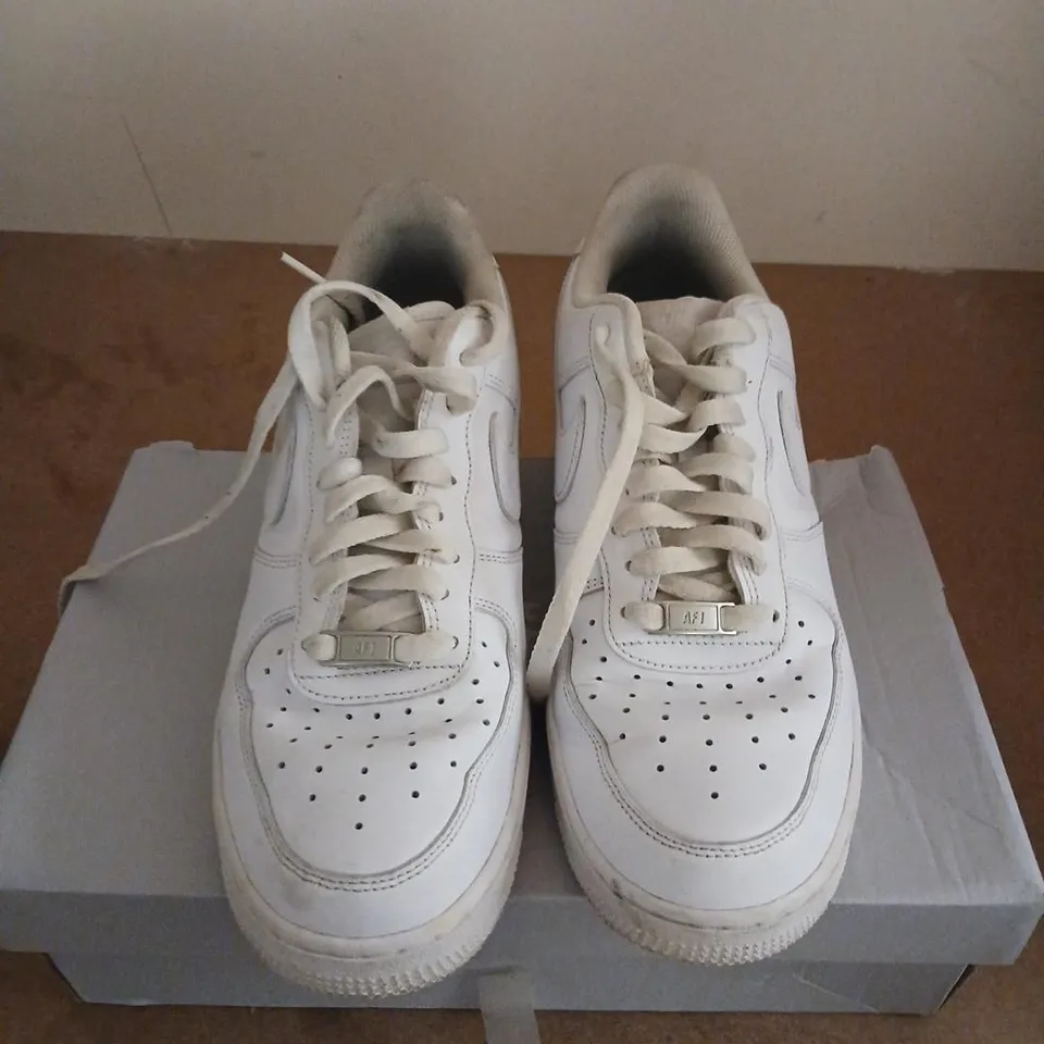 NIKE AIR FORCE 1 '07 SNEAKERS, WHITE LEATHER, UK 9 (US 10.5) – BOXED