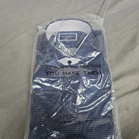 SEALED CHARLES TYRWHITT NAVY DOTTED SHIRT - SLIM FIT - MEDIUM 