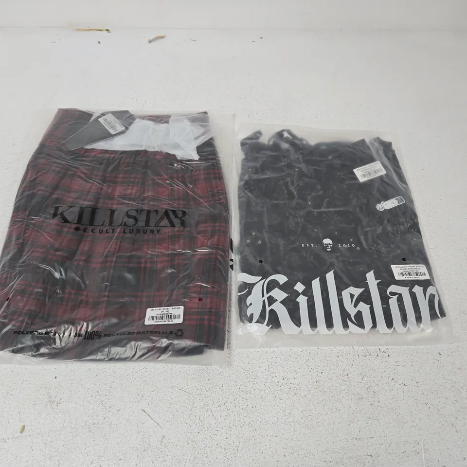 LOT OF APPROXIMATELY 60 BRAND NEW KILLSTAR ITEMS TO INCLUDE BAR GIRL RATAN SKIRTS AND HEART & THORN 2-PIECE SETS - VARIOUS SIZES