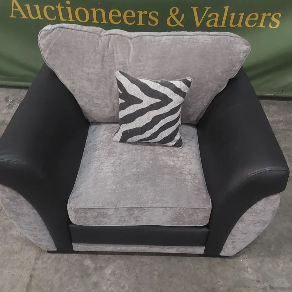 QUALITY DESIGNER UPHOLSTERED ARMCHAIR - BLACK & GREY