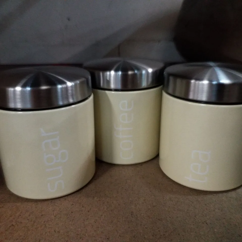 BOXED SQ PROFESSIONAL DAINTY 3 PIECE COFFEE, TEA, SUGAR CANNISTER SET 