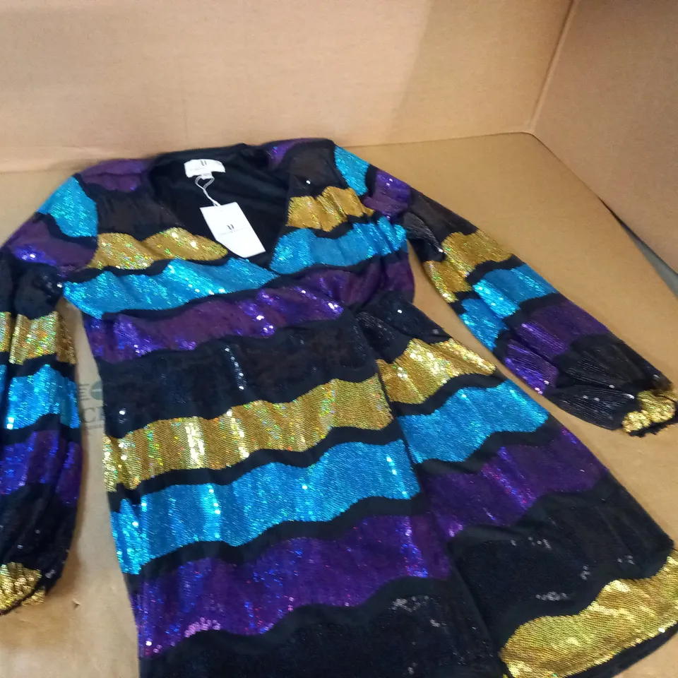 FOREVER UNIQUE MULTIPRINT SEQUIN DRESS - UK 12