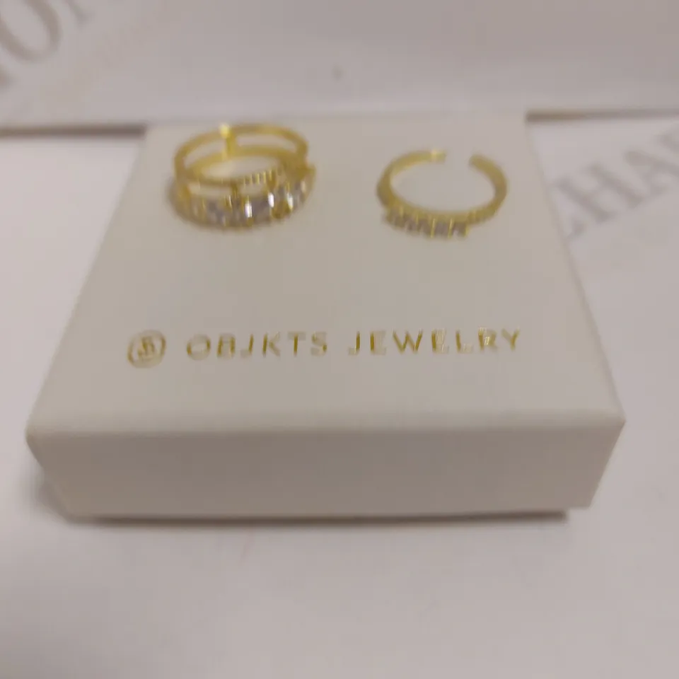 BOXED PAIR OF OBJKTS JEWELRY GOLD EFFECT RINGS - VALOR RING AND ERA RING