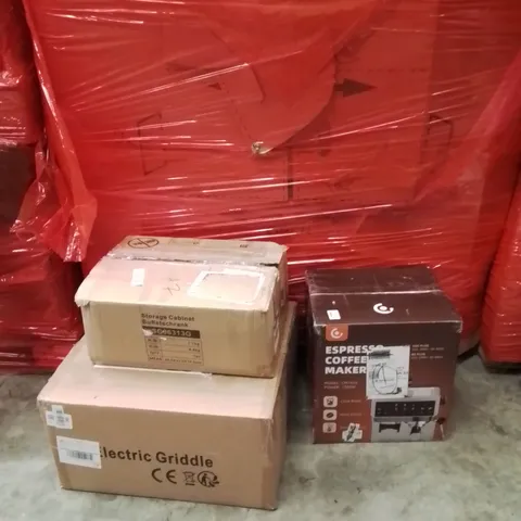 PALLET OF ASSORTED HOUSEHOLD GOODS AND PRODUCTS TO INCLUDE;COFFEE MAKER,ELECTRIC GRIDDLE,STORAGE CABINET 