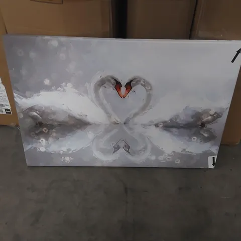 BOXED 'SWANS FORMING A LOVE HEART IN ABSTRACT' PAINTING PRINT ON CANVAS