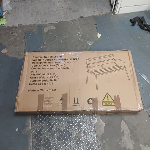 GREEN METAL BENCH BOXED