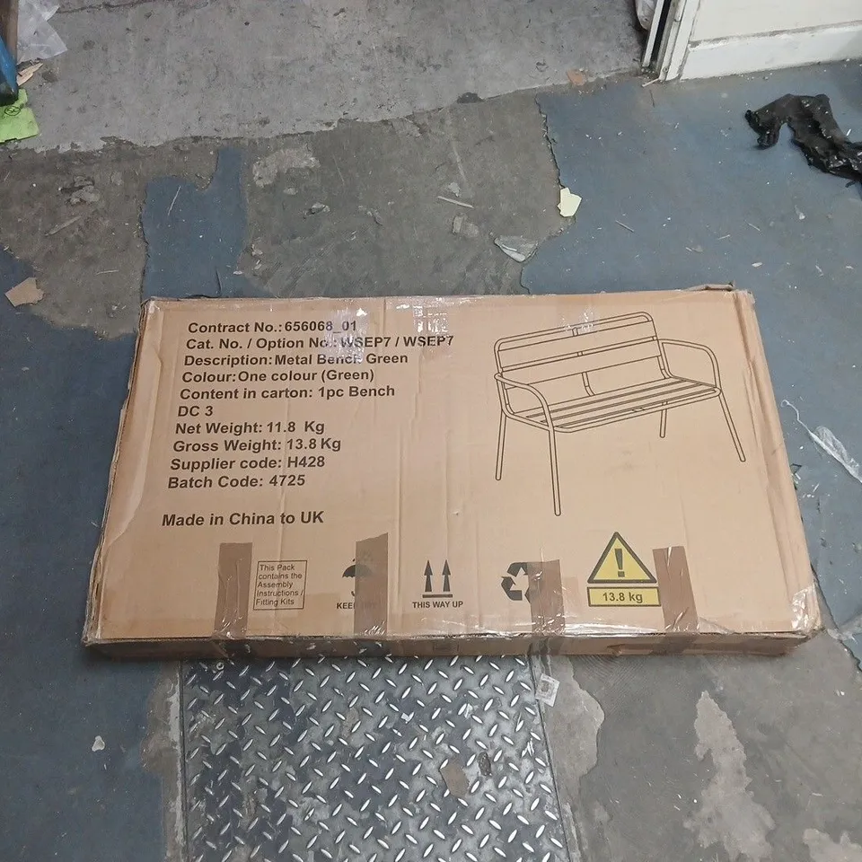 GREEN METAL BENCH BOXED