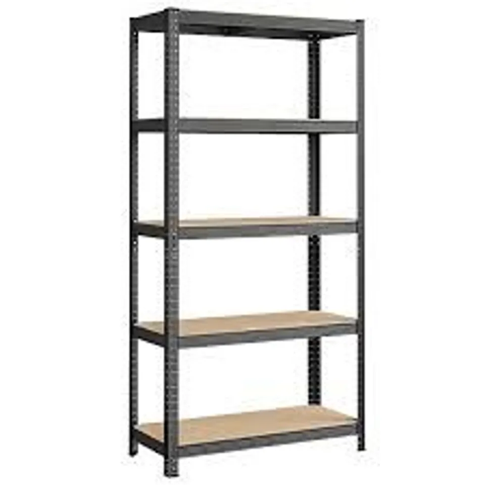 BOXED SONGMICS 5-TIER STEEL SHELVING UNIT - GREY/NATURAL (1 BOX)