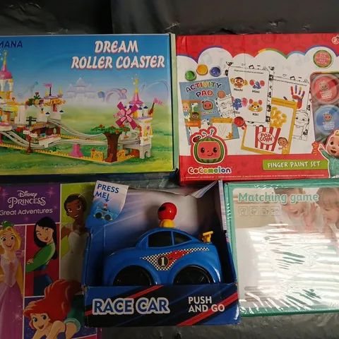 LOT OF 9 ASSORTED TOYS AND GAMES TO INCLUDE DREAM ROLLER COASTER, MATCHING GAME AND GIANT BUBBLE KIT