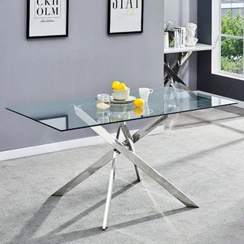BOXED DAYTONA DINING TABLE - CLEAR TOP AND CHROME LEGS (2 BOXES)