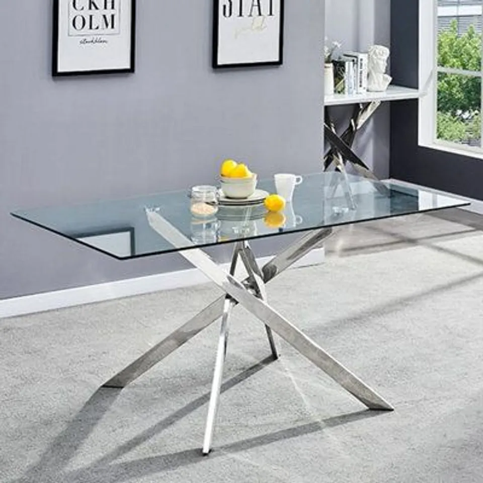 BOXED DAYTONA DINING TABLE - CLEAR TOP AND CHROME LEGS (2 BOXES)