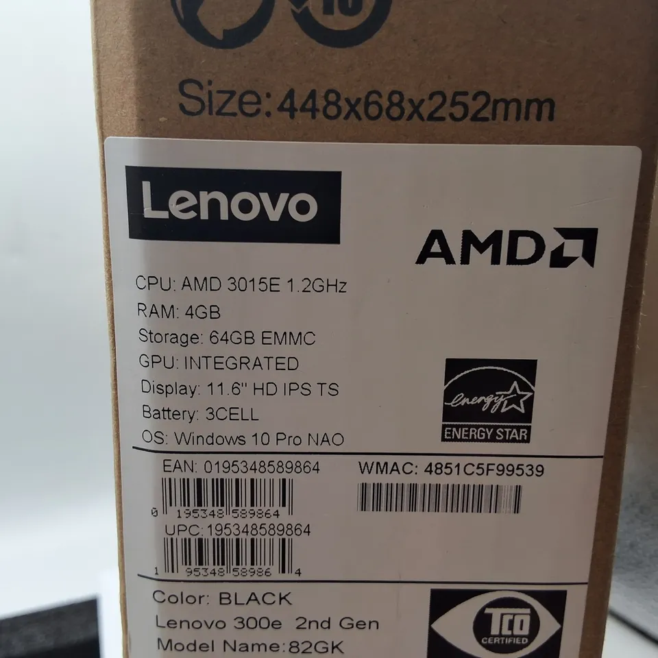 LENOVO 3002 2ND GEN 4GB/64GB LAPTOP IN BLACK - 82GK