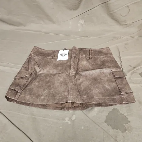 PRINCESS POLLY DOMESTIC FAUX LEATHER MINI SKIRT IN WASHED BLACK SIZE 14