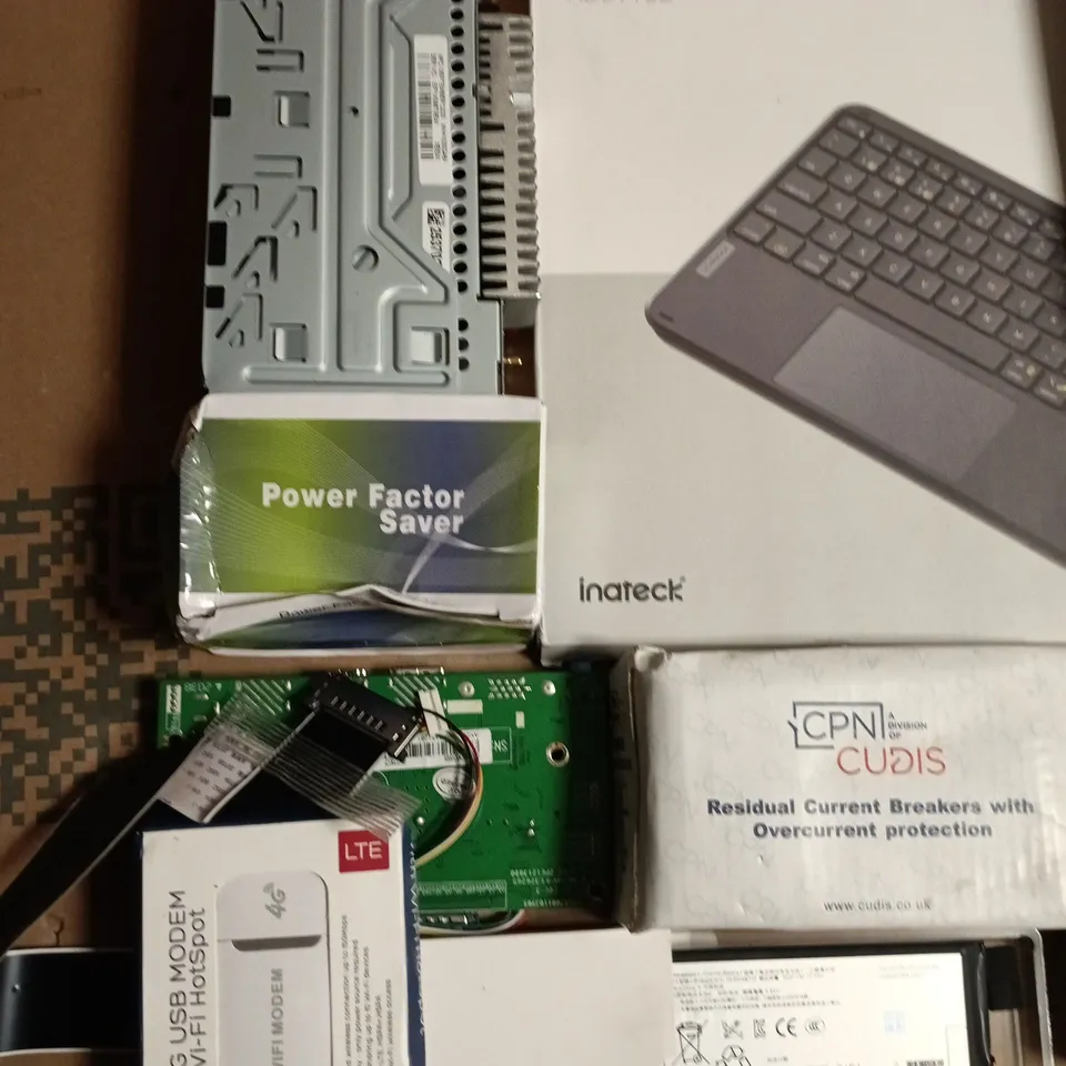 ASSORTED COMPUTER & ELECTRONICS ACCESSORIES BUNDLE: KEYBOARD, ANDROID TV BOX, CHARGER, LTE MODEM & MORE