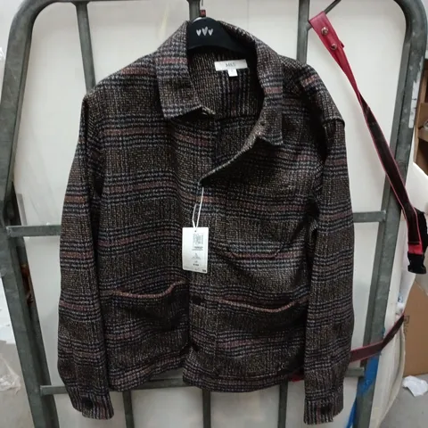 M&S WOMEN'S TWEED-STYLE COAT – SIZE L (CHEST 41-43IN) – BROWN CHECKED