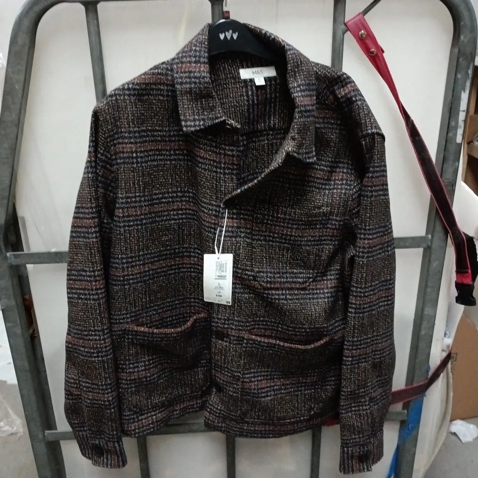 M&S WOMEN'S TWEED-STYLE COAT – SIZE L (CHEST 41-43IN) – BROWN CHECKED