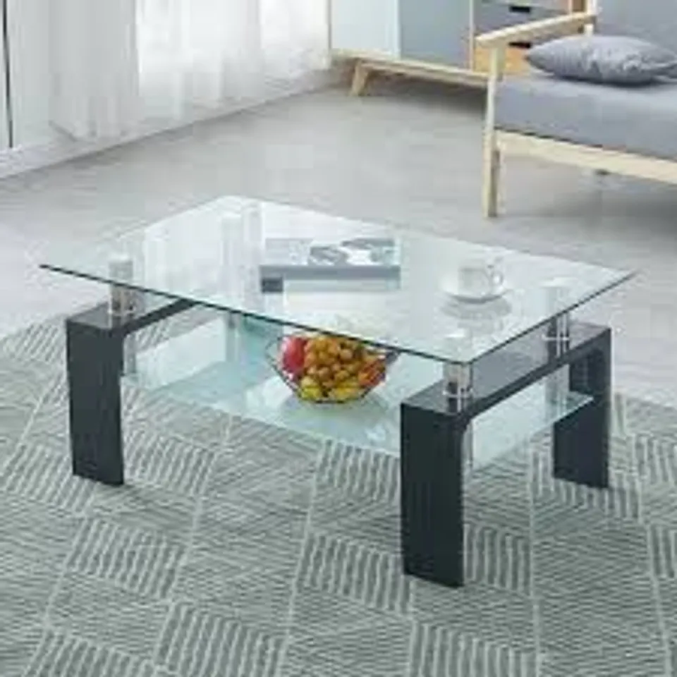 BOXED RECTANGLE GLASS COFFEE TABLE MODERN LIVING ROOM FURNITURE SHELF BLACK/WHITE WOOD (1 BOX)