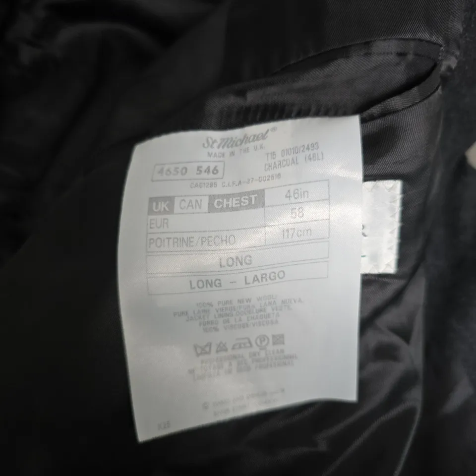 MARKS & SPENCER CHARCOAL WOOL-BLEND DOUBLE-BREASTED BLAZER, UK 48 LONG