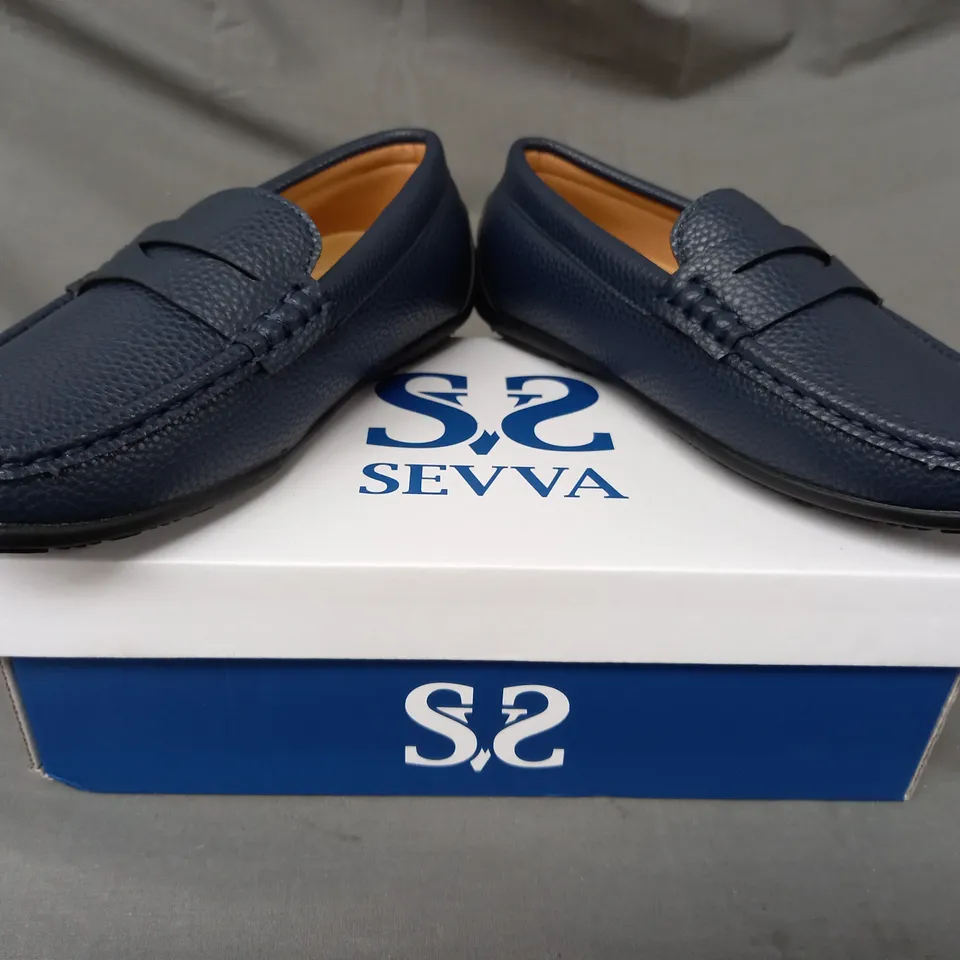 BOXED PAIR OF SEVVA KIDS LOAFERS IN NAVY UK SIZE 13