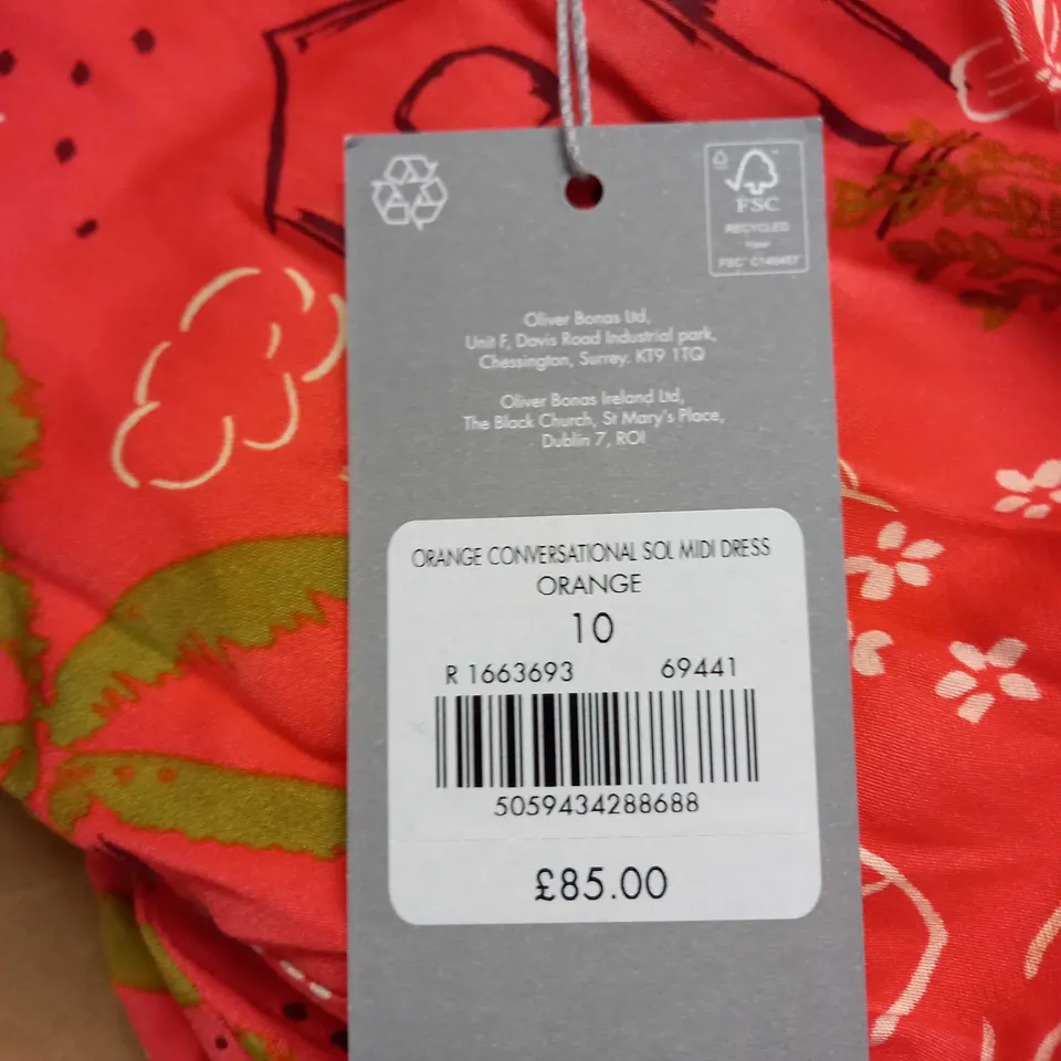 OLIVER BONAS ORANGE CONVERSATIONAL MIDI DRESS SIZE 10