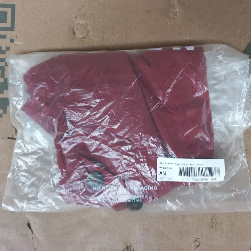 BAGGED BODEN SQUARE NECK LINEN WAISTCOAT IN DEEP RED SIZE 6