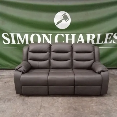 ROTHBURY LUXURY FAUX LEATHER HIGH BACK 3 SEATER MANUAL RECLINER SOFA - CHARCOAL