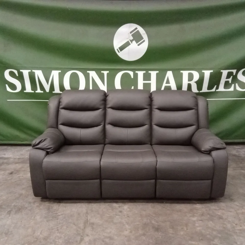 ROTHBURY LUXURY FAUX LEATHER HIGH BACK 3 SEATER MANUAL RECLINER SOFA - CHARCOAL RRP £729