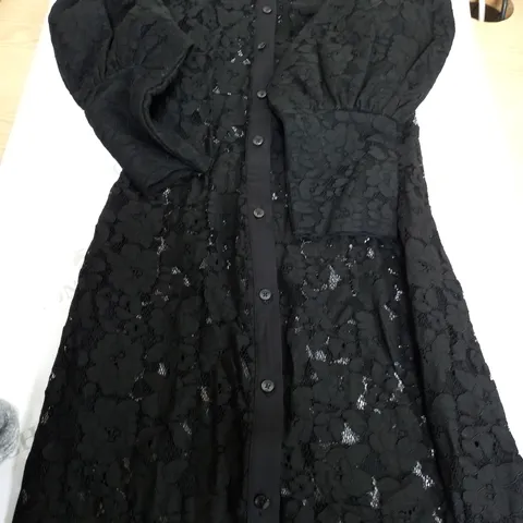 LONG BLACK NET EMBROIDERED DRESS