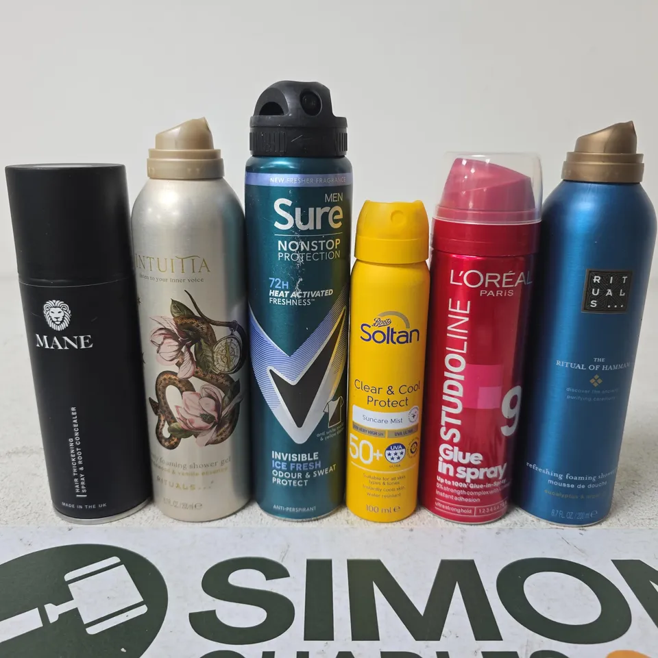 APPROXIMATELY 15 ASSORTED AEROSOLS TO INCLUDE RITUALS , L'OREAL AND SURE MEN