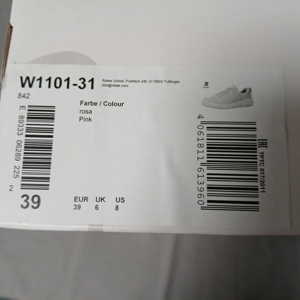 BOXED PAIR OF RIEKER WOMEN’S TRAINERS IN PALE PINK - UK 6