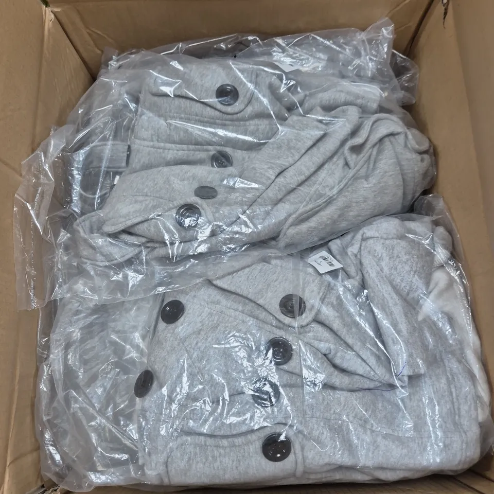 BOX OF APPROXIMATELY 10 BELTED COATS IN LIGHT GREY SIZE S - COLLECTION ONLY