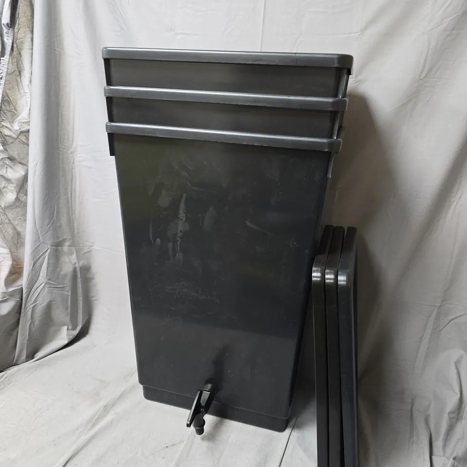 3 TALL BLACK BEVERAGE BINS WITH SCREW TAPS