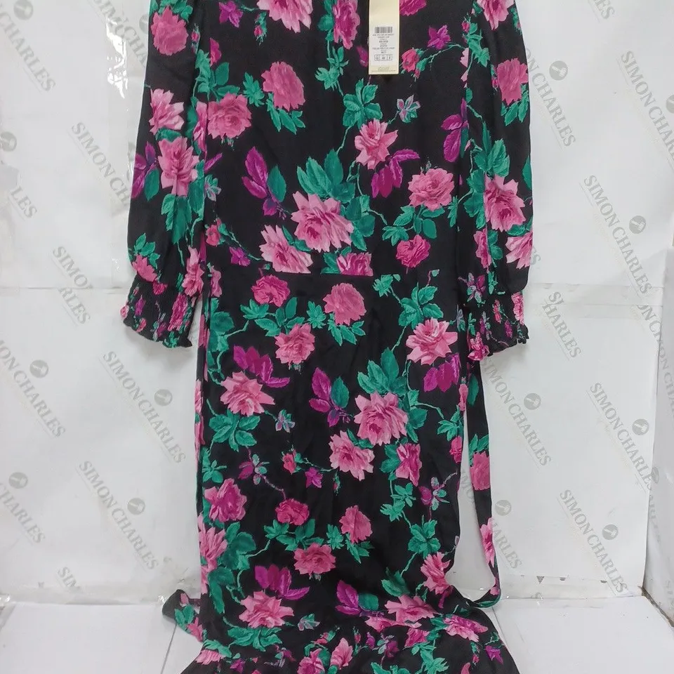 LOVE ROSES ROSE FLORAL HIGH NECK MAXI DRESS IN BLACK/MULTI - UK 12